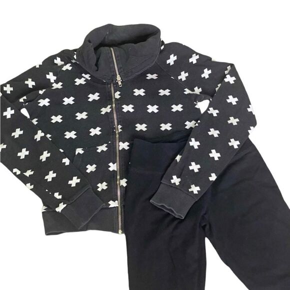 H&M Black White Cross Print Sweat Jacket with Black Leggings. Size Small. - Picture 1 of 10